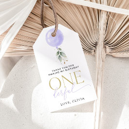 Lila Ballon, Grün, Foliage, erster Geburtstag Geschenkanhänger