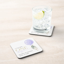 Lila Ballon, Grün, Foliage, erster Geburtstag Getränkeuntersetzer