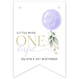 Lila Ballon, Grün, Foliage, erster Geburtstag Wimpelkette