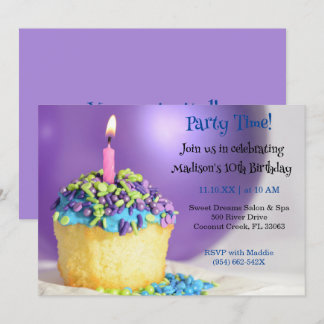 Lila Balloon blauer Kuchen Geburtstag Einladung