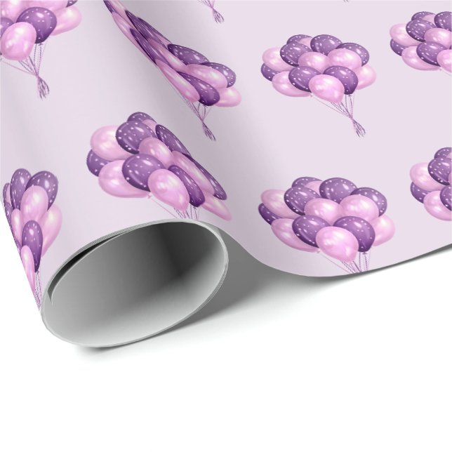 Lila Balloons Geburtstagsgeschenkpapier Geschenkpapier (Rolleneckpunkt)