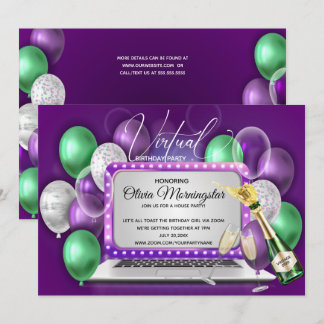 Lila Balloons Notebook Virtual Geburtstagsparty Einladung