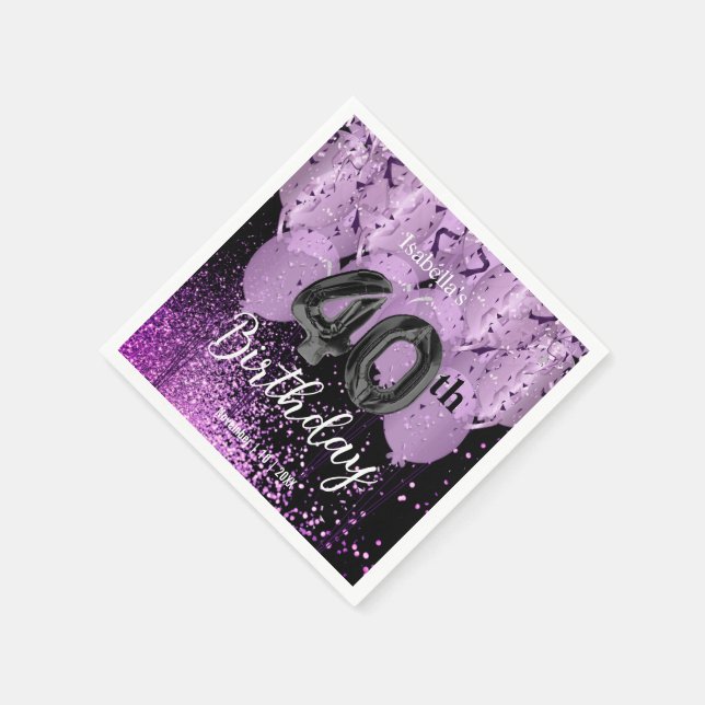 Lila Balloons und Glitzer Geburtstag Serviette (Ecke)