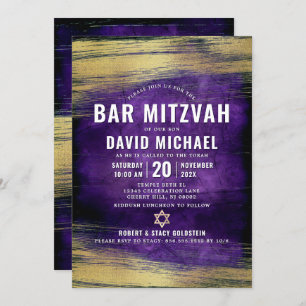 Lila Bar Mitzvah Bold Modernes Typ Gold Foil Einladung