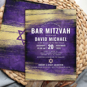Lila Bar Mitzvah Bold Modernes Typ Gold Foil Einladung