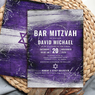 Lila Bar Mitzvah kühne moderne Art Silberfolie Einladung
