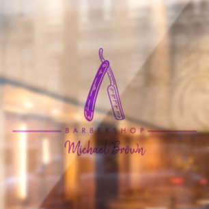 lila Barberrazer-Logo-Geschäft Fensteraufkleber