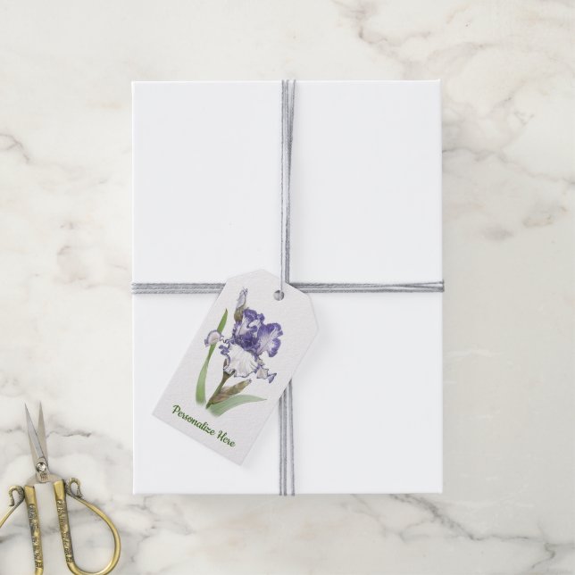 Lila Bartete Iris Floral Botanische Kunst Geschenkanhänger (Mit Garn)