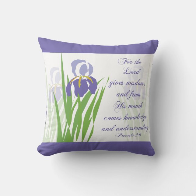 Lila Bartete Iris mit Schriftzeichen Kissen (Vorderseite)