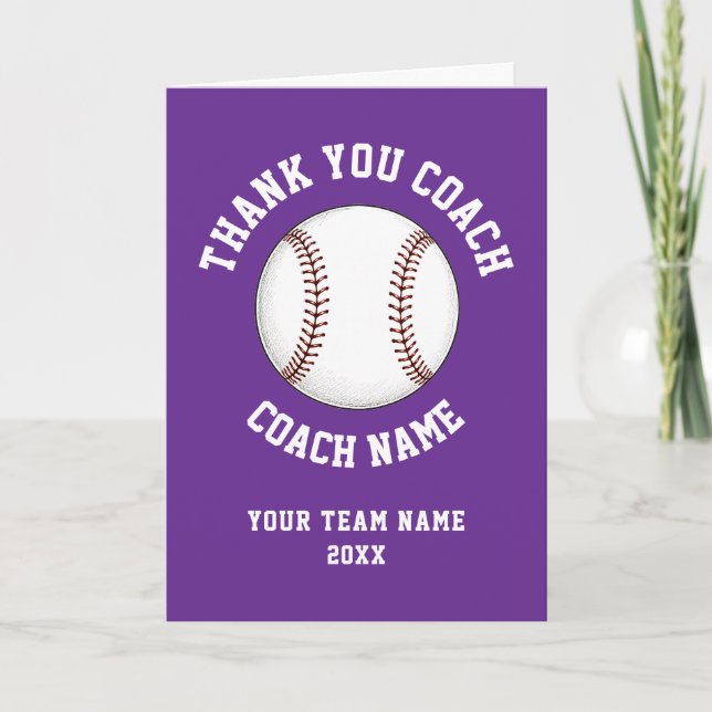 Lila Baseball-Trainer-Team-Würdigung Dankeskarte (Vorderseite)