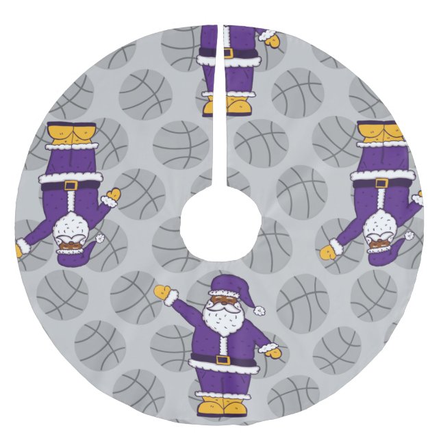 lila Basketball-Basketball Polyester Weihnachtsbaumdecke (Vorderseite)