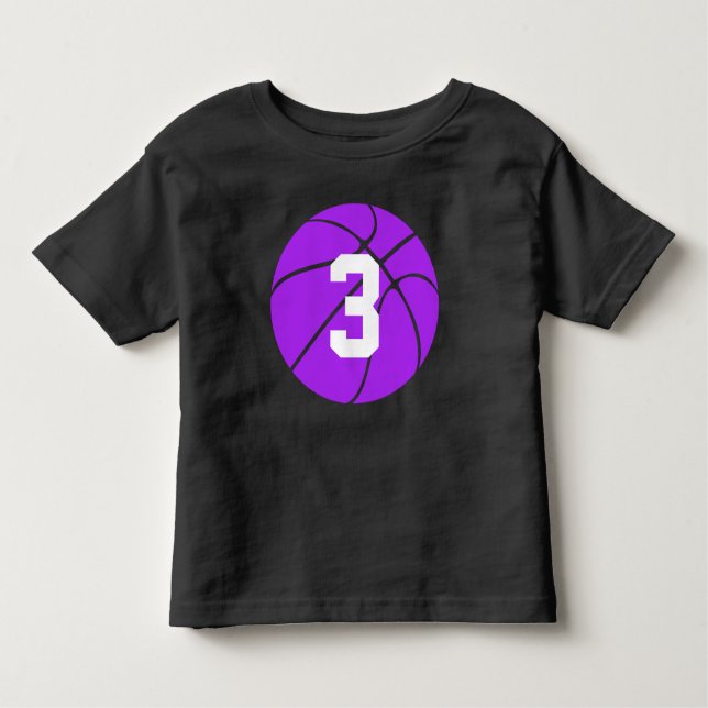 Lila Basketball Kid Custom Jersey Nummer Kleinkind Kleinkind T-shirt (Vorderseite)