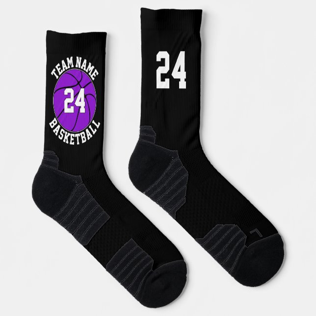 Lila Basketball-Mannschaftsname und Nummer Sport Socken (Rechts)
