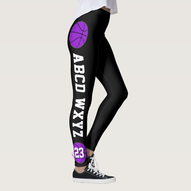 Lila Basketball-Mannschaftsname und Spielnummer Leggings (Rechts)