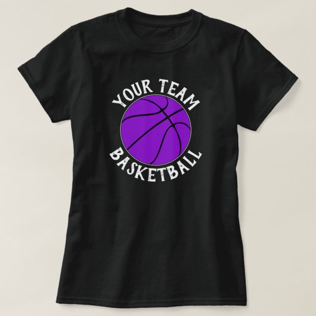 Lila Basketball Team Spielername und Jersey-Nummer T-Shirt (Design vorne)