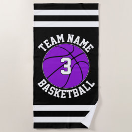 Lila Basketball-Teamname und Spielernummer Strandtuch