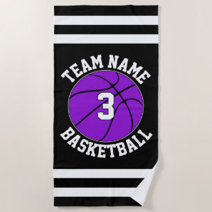 Lila Basketball-Teamname und Spielernummer Strandtuch