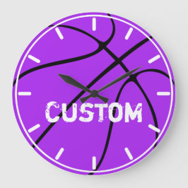 Lila Basketball Zuhause Décor Teamname Große Wanduhr