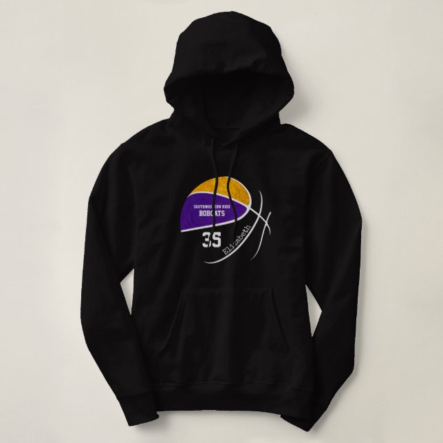 lila Basketballmannschaft personalisiert schwarz Hoodie (Design vorne)