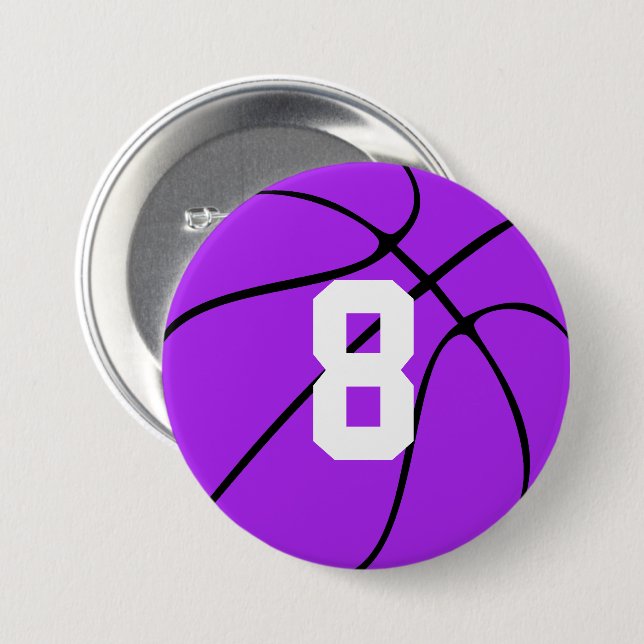 Lila Basketballnummer oder Buchstaben Button (Vorne & Hinten)