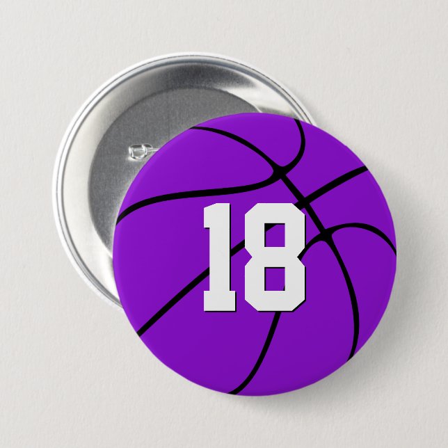 Lila Basketballspielnummer oder Briefe Sport Button (Vorne & Hinten)