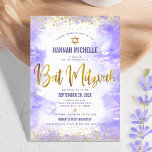 Lila Bat Mitzvah Golden Fossil Einladung<br><div class="desc">Seien Sie stolz, freuen Sie sich und präsentieren Sie diesen Meilenstein Ihres Lieblings-Bat Mitzvah! Versenden Sie diese atemberaubende, moderne, personalisierte Einladung für eine Veranstaltung, an die Sie sich erinnern können. Funkelnd Imitate Goldfolienskript, Glitzer Punkte. Der Star von David und Typografie-Skript überlagern einen leichten lila Aquarellhintergrund. Personalisieren Sie den benutzerdefinierten Text...</div>