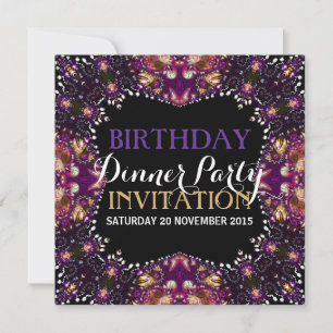 Lila Batik Boheme Geburtstags-Dinnerparty-Einladun Einladung