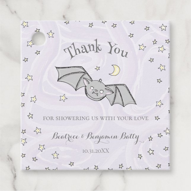 Lila Batty, Sterne & Monde Niedlich Danke Geschenkanhänger (Vorderseite)