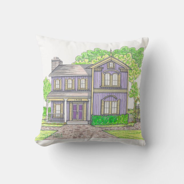 Lila Bauernhaus im Freien Pillow Kissen (Vorderseite)