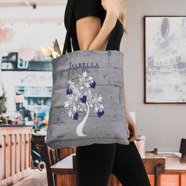 Lila Baum des Herzens Personalisiert Tote Tasche (Purple Tree of Hearts Personalized Tote Bag)