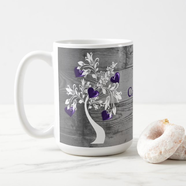 Lila Baum des Herzens Personalisierte Kaffee-Tasse Kaffeetasse (Mit Donut)