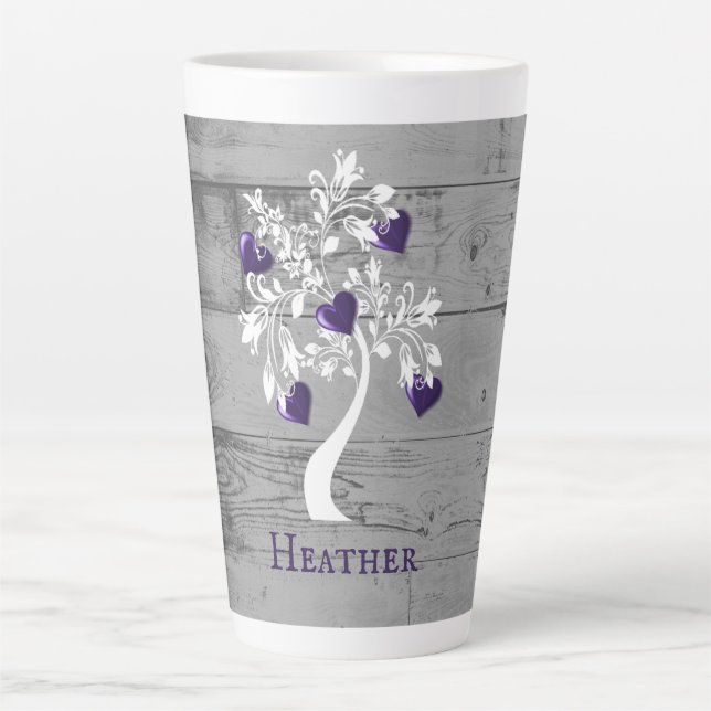 Lila Baum des Herzens Personalisierte Latte-Tasse Milchtasse (Vorderseite)