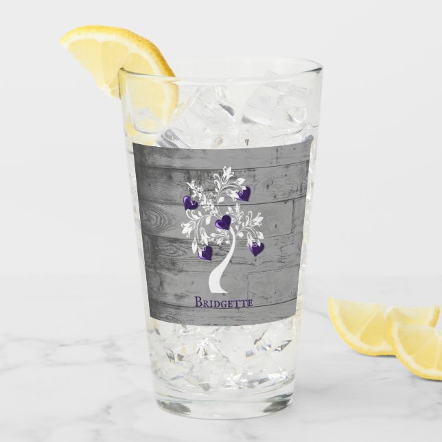 Lila Baum des Personalisierten Herzglas-Pokals Glas (Vorderseite Ice)