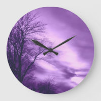 Lila Baum-und Himmel-Wand-Uhr