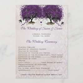 Lila Baum Vintage Liebesvögel Damask Hochzeit Programm