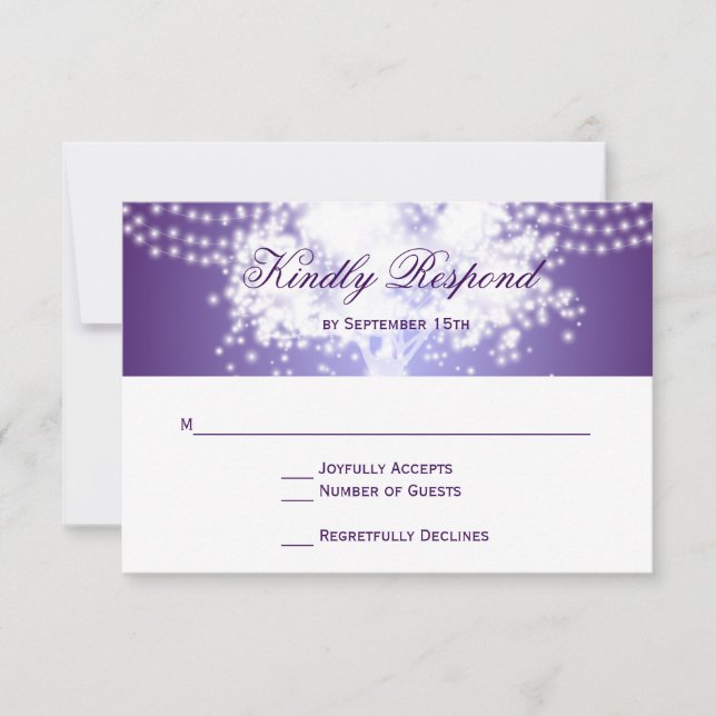 Lila Baumstring-Lichter Hochzeitweise RSVP-Karten RSVP Karte (Vorderseite)