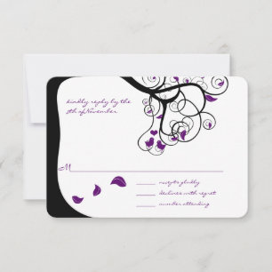 Lila Baumstrudel Liebesvögel Hochzeitseinladung RSVP Karte