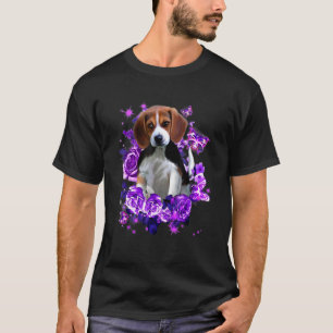 Lila Beagle Lila Blume und Schmetterling T-Shirt