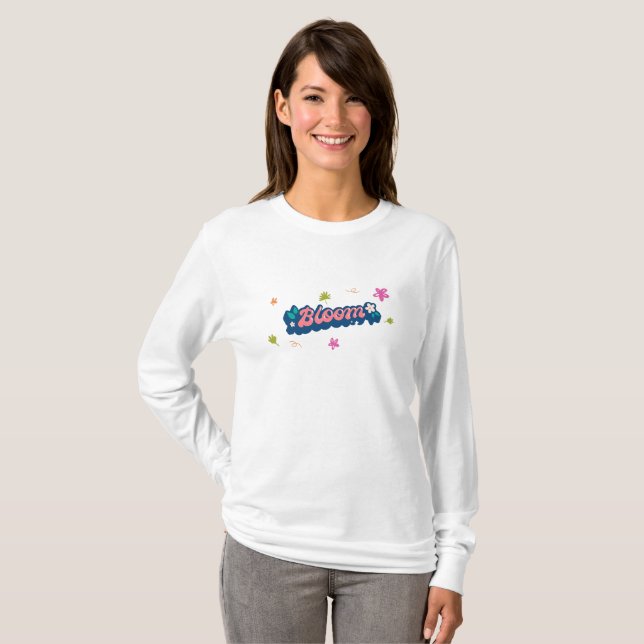 Lila Beige Bloom Typografie Long Sleeve T - Shirt (Vorne ganz)