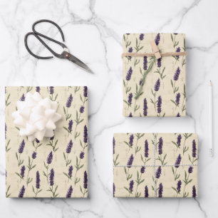 Lila Beige Blumen Botanisch Lila Beige  Geschenkpapier Set