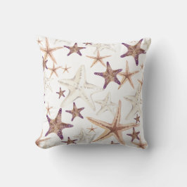 Lila Beige Creme Starfish Seashell Beach Coastal Kissen
