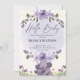 Lila Beige Niedliche Babydusche Einladung