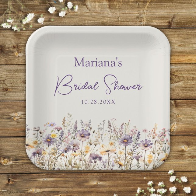 Lila Beige Wildblumen Blumengebäck Brautparty Pappteller (Von Creator hochgeladen)