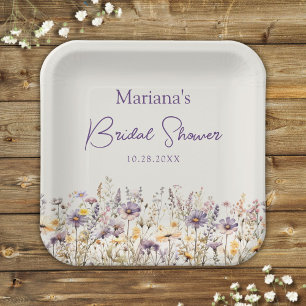 Lila Beige Wildblumen Florale Hochzeitsdusche Pappteller