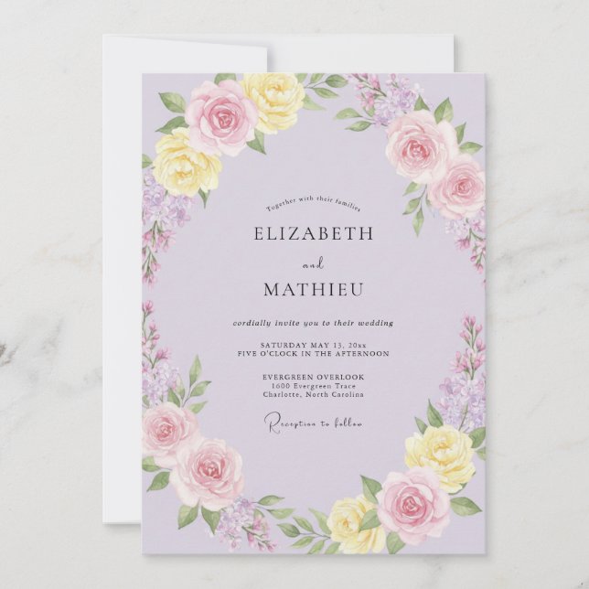 Lila bemalte Hochzeit Einladung (Vorderseite)
