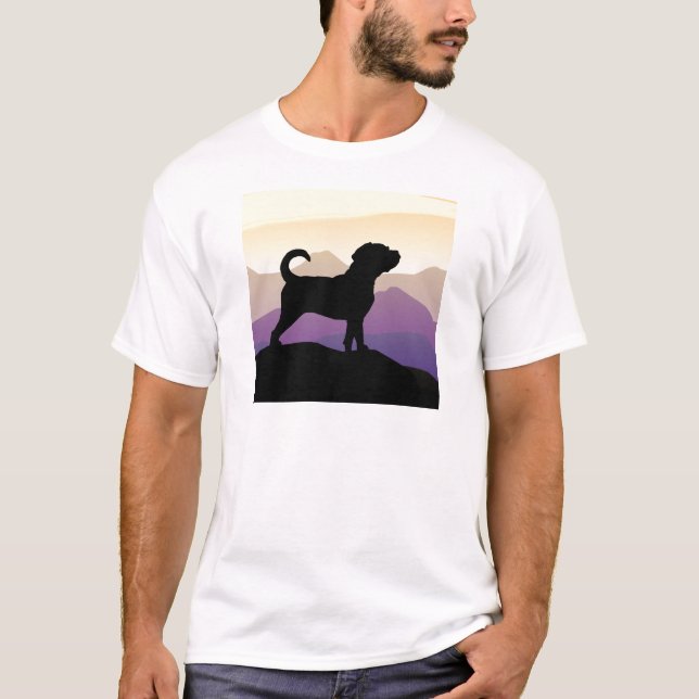 Lila BergPuggle Hund T-Shirt (Vorderseite)
