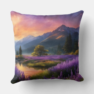 Lila Bergtal Sonnenaufgang Kissen