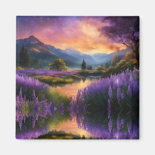 Lila Bergtal Sonnenaufgang Magnet