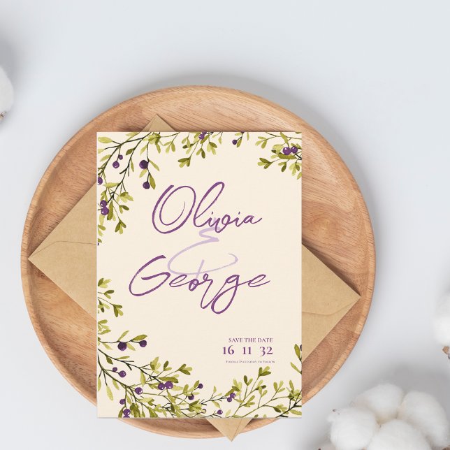 Lila Berry-Botanische Hochzeit Sichern Sie das Dat (Purple Berry Botanical Wedding Save the Date)