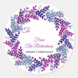 Lila Berry Wreath Name Weihnachtsgeschenksticker Runder Aufkleber